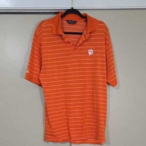 Crable Men's Clemson Orange Striped Polo Shirt Size Large